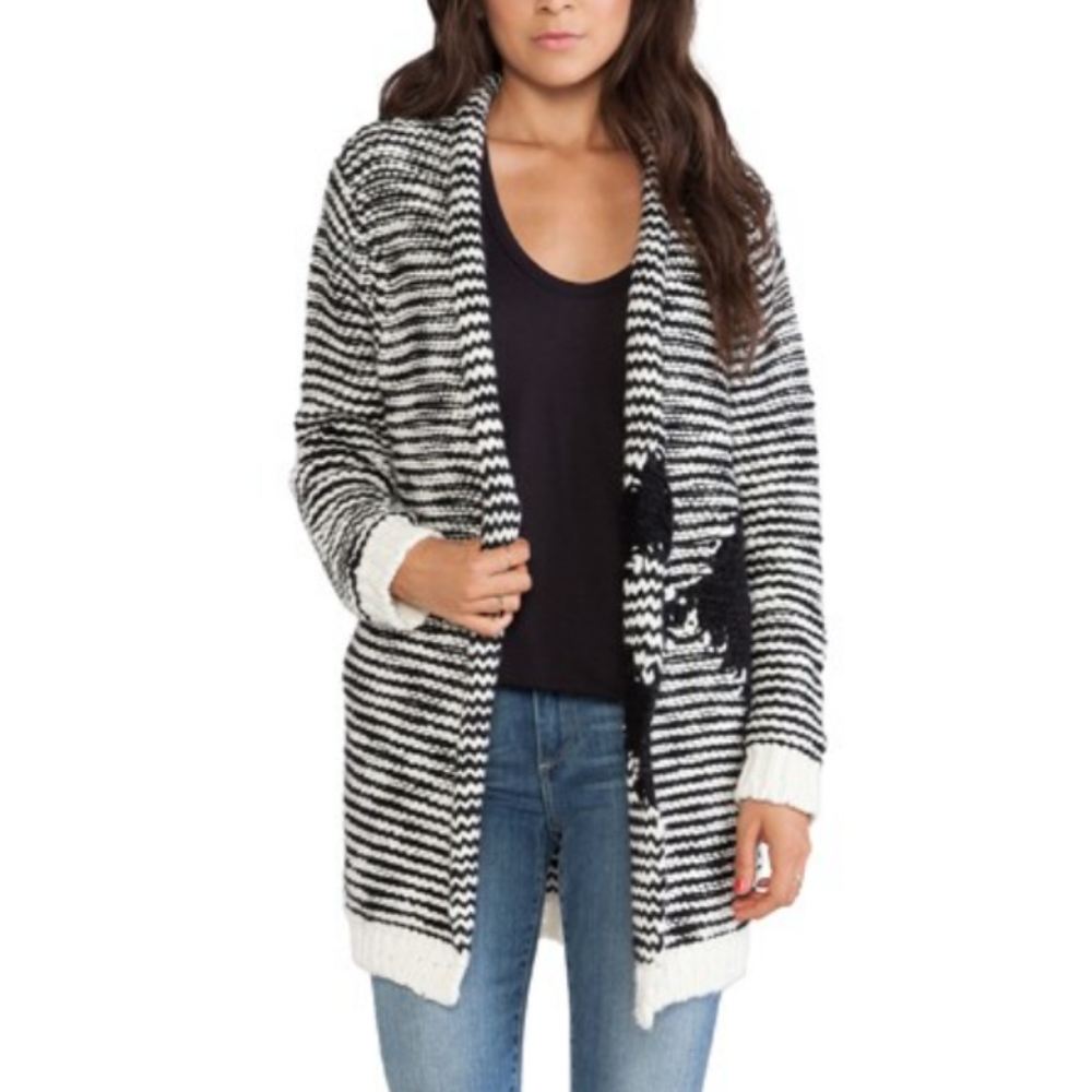 Oversized Chunky Knit Cardigan Black and White